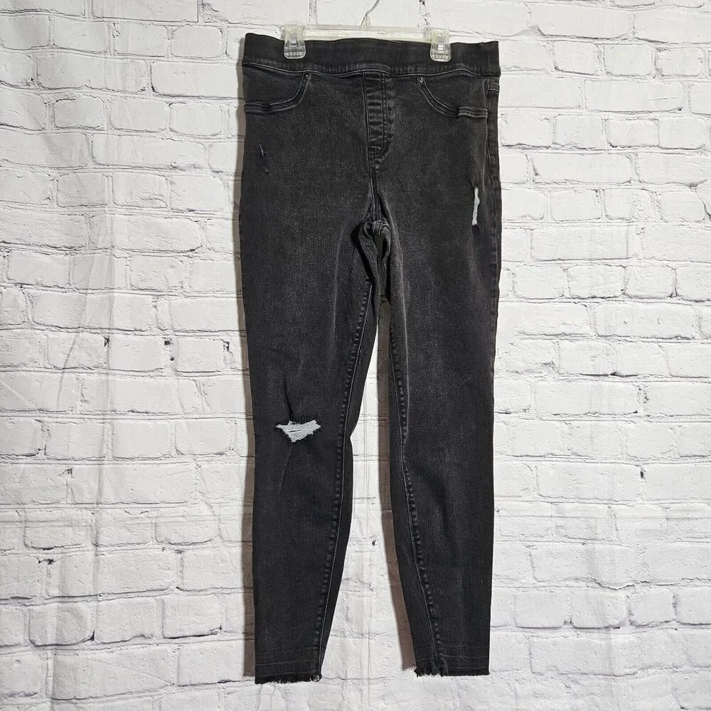 Spanx Jeans Womens Large L Black Ankle Skinny Stretch Distressed 20213R - Picture 1 of 16